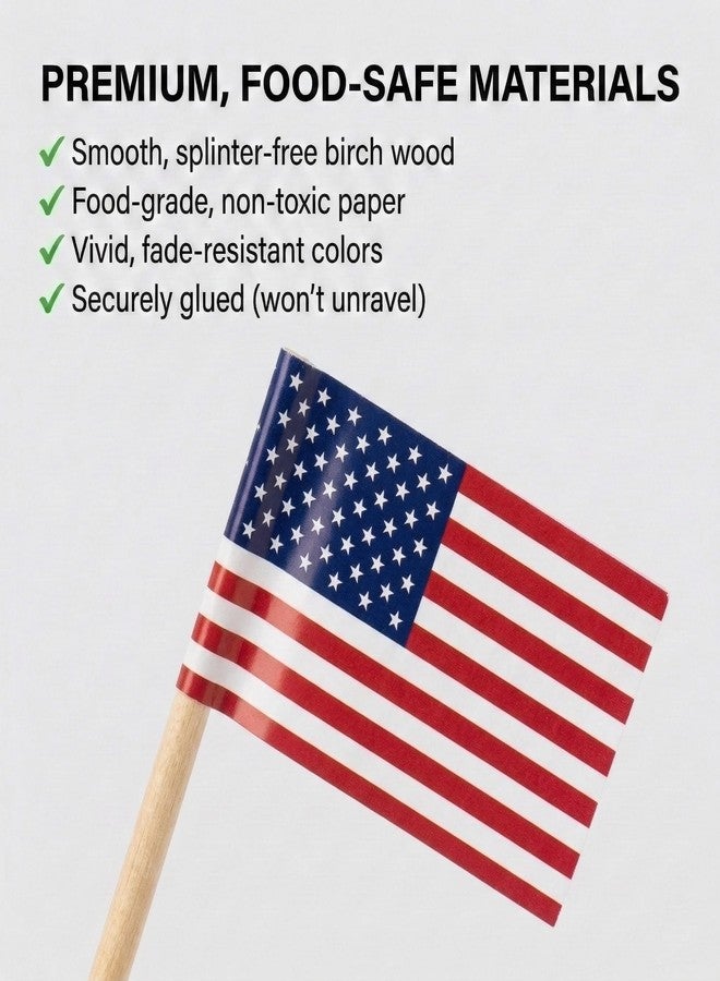 Mobi Lock 120 Pcs USA Flag Cocktail Picks - 6.5cm (2.5in) Bamboo Toothpicks with Mini Flags - Sturdy Food & Drink Garnish Picks for Parties, Bars, Catering & Events - by Mobi Lock - Image 5
