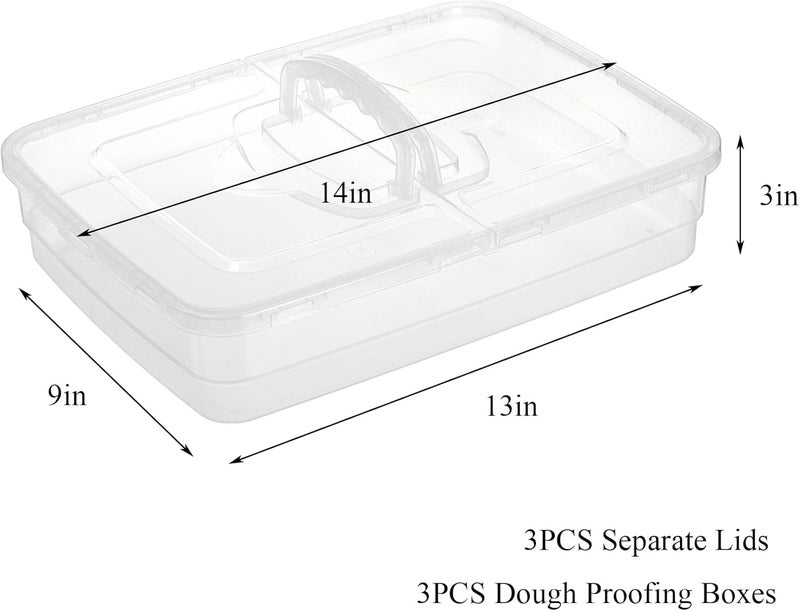 Lawei 3 Pack Pizza Dough Proofing Box, 14 x 10 Inch Dough Trays with Lid and Handle for Pizza, Stackable Pizza Bread Fermentation Storage Containers, Translucent Box with Cover Dough Tray, BPA Free - Image 2