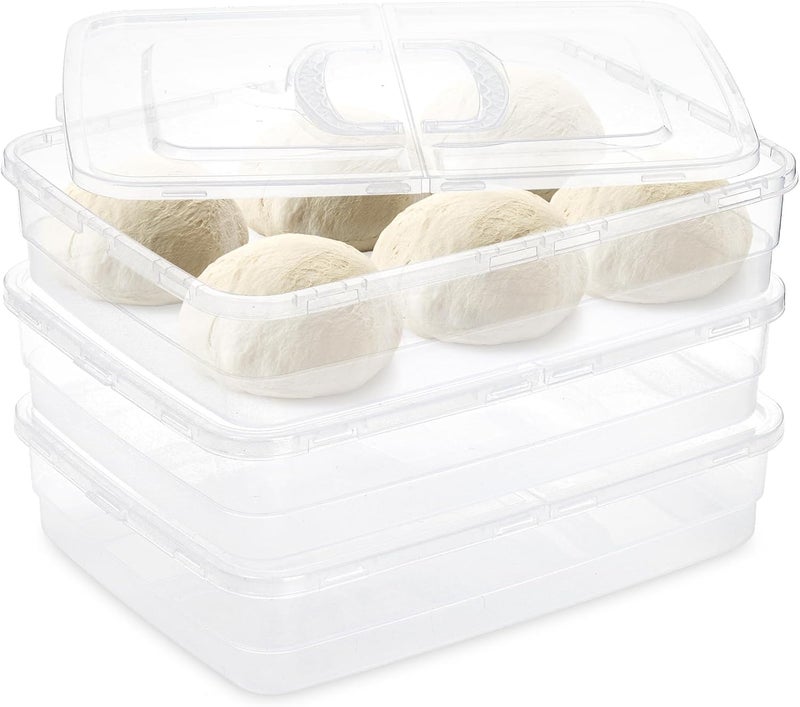 Lawei 3 Pack Pizza Dough Proofing Box, 14 x 10 Inch Dough Trays with Lid and Handle for Pizza, Stackable Pizza Bread Fermentation Storage Containers, Translucent Box with Cover Dough Tray, BPA Free - Image 3