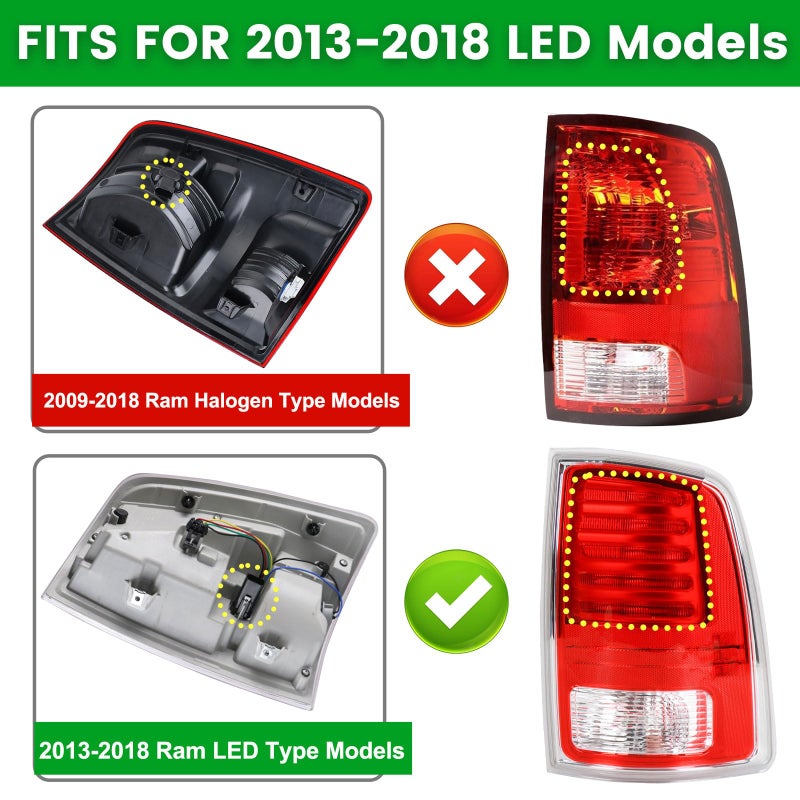 Lochnchn LED Tail Light Assembly Compatible with 2013-2018 Dodge Ram 1500,2014-2018 Ram 2500 3500 Left Driver Side Taillights Rear Outer Tail Lamp Replace CH2800202 68093079AB - Image 3