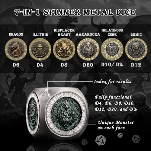 Haxtec Spinner Dice 7in1 Metal DND Dice Set Unique Dice Goblins DD Die Compatible with Dungeons and Dragons DND Gifts - Image 5