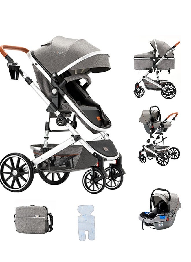 HQ-GAMING Baby Stroller Car Seat Combo 5 in 1 Baby Travel System for Infant Newborn Boy Girl Convertible Reversible Bassinet Stroller Quick Fold Toddler Stroller Sets Grey  - Image 1
