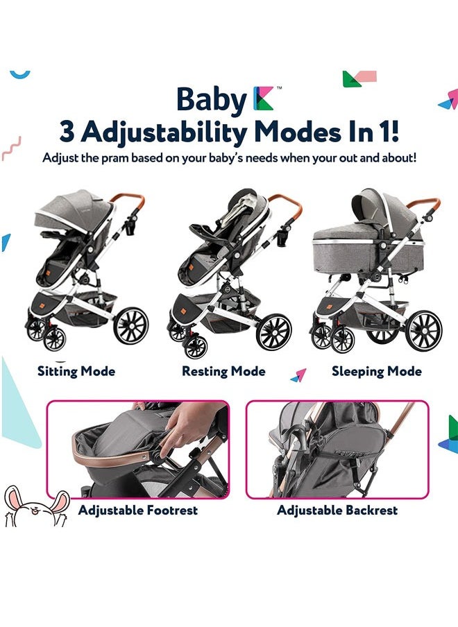 HQ-GAMING Baby Stroller Car Seat Combo 5 in 1 Baby Travel System for Infant Newborn Boy Girl Convertible Reversible Bassinet Stroller Quick Fold Toddler Stroller Sets Grey  - Image 3