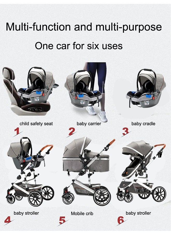 HQ-GAMING Baby Stroller Car Seat Combo 5 in 1 Baby Travel System for Infant Newborn Boy Girl Convertible Reversible Bassinet Stroller Quick Fold Toddler Stroller Sets Grey  - Image 4