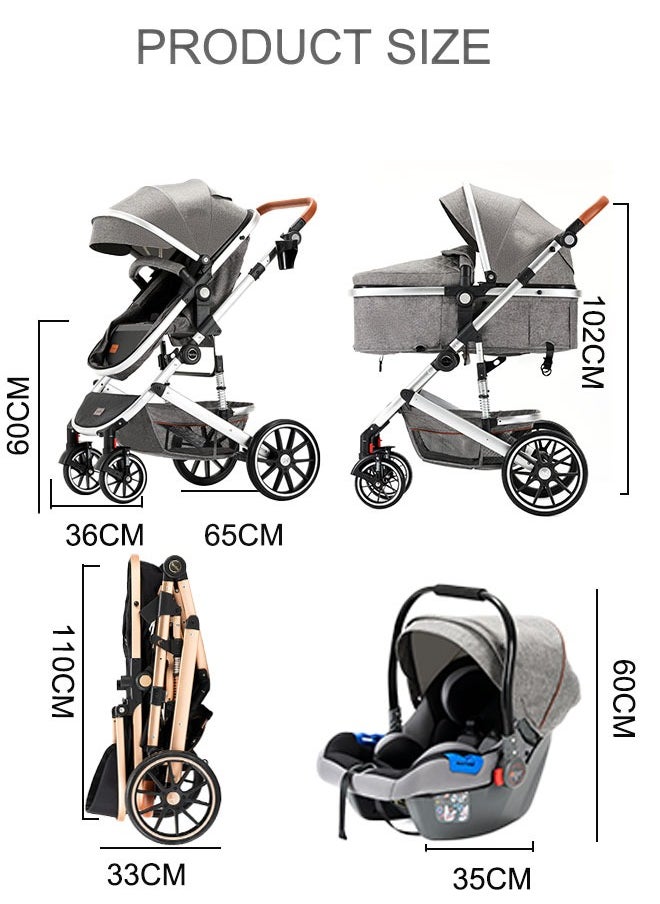 HQ-GAMING Baby Stroller Car Seat Combo 5 in 1 Baby Travel System for Infant Newborn Boy Girl Convertible Reversible Bassinet Stroller Quick Fold Toddler Stroller Sets Grey  - Image 2