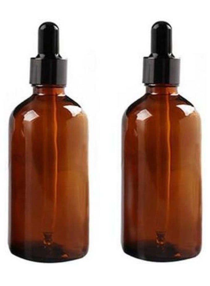 2PCS 100ML EMPTY REFILLABLE AMBER GLASS ESSENTIAL OIL BOTTLE VIAL CONTAINER WITH GLASS EYE DROPPER