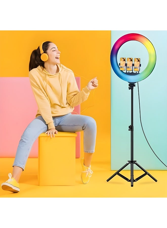 التخطيط رينج لايت للتصويرموديل LIVE-R56 Pro بحجم 560مم - RGB لإضاءة البث المباشر-ريموت تحكم –دوران 360 درجة –حامل ثلاثي –حمل 3 موبايل - Image 5