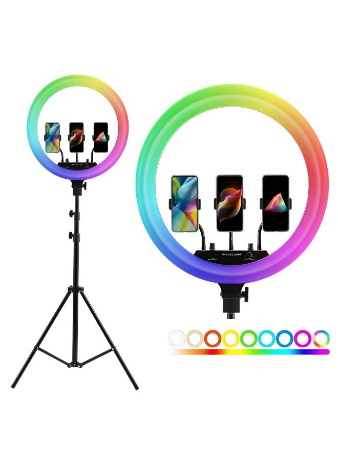 التخطيط رينج لايت للتصويرموديل LIVE-R56 Pro بحجم 560مم - RGB لإضاءة البث المباشر-ريموت تحكم –دوران 360 درجة –حامل ثلاثي –حمل 3 موبايل - Image 1