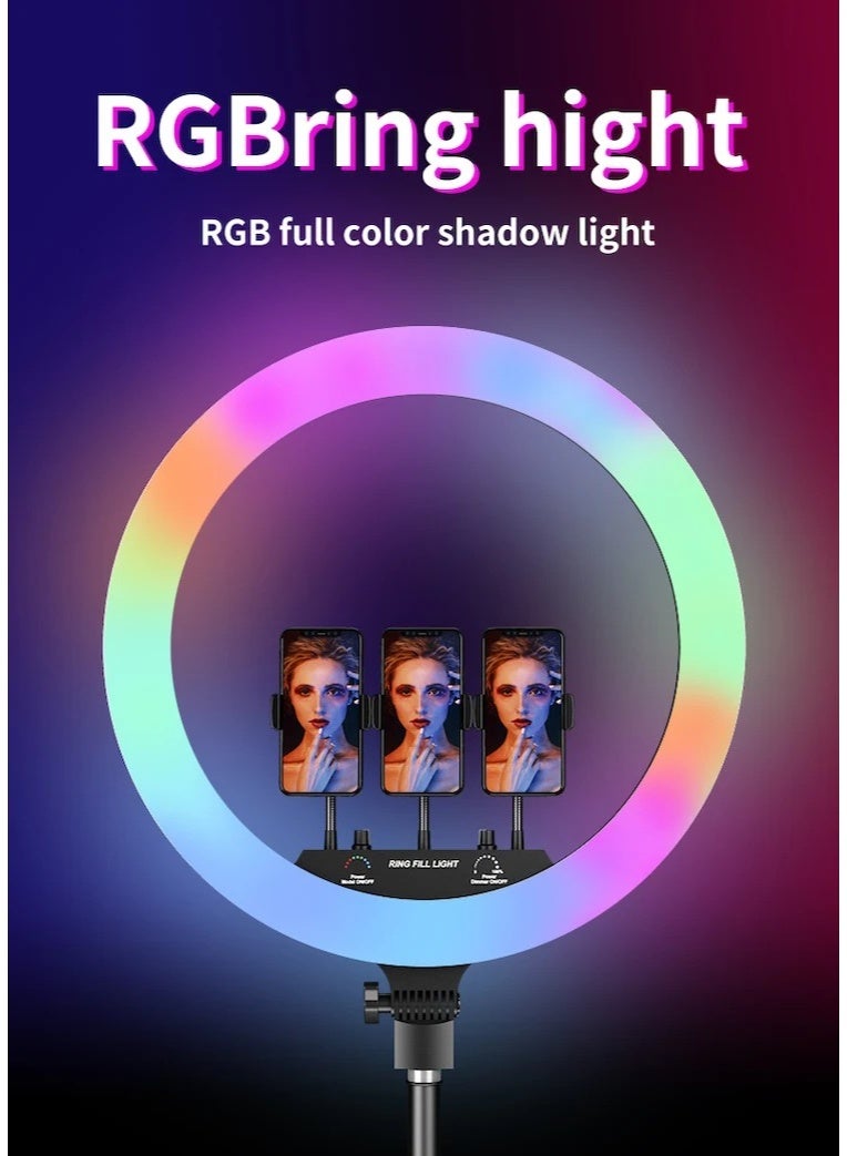 التخطيط رينج لايت للتصويرموديل LIVE-R56 Pro بحجم 560مم - RGB لإضاءة البث المباشر-ريموت تحكم –دوران 360 درجة –حامل ثلاثي –حمل 3 موبايل - Image 3