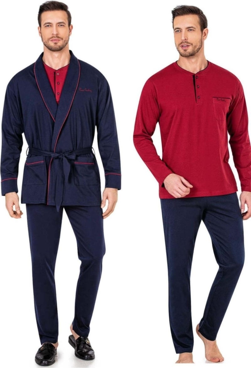pierre cardin 100% Cotton Combed Cotton Pajama Set and Dressing Gown Groom's Dowry Set  - Image 1