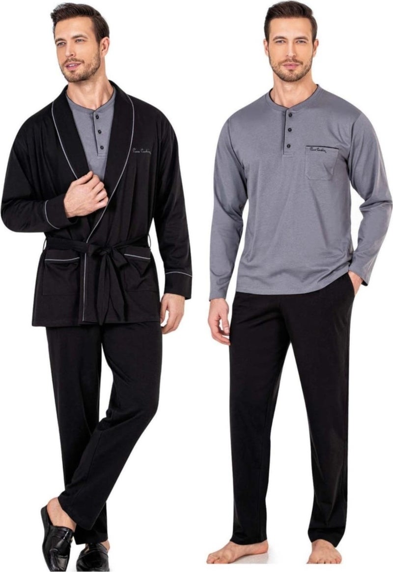 pierre cardin 100% Cotton Combed Cotton Pajama Set and Dressing Gown Groom's Dowry Set  - Image 3