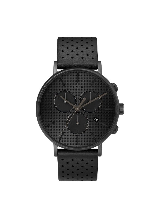 تيميكس ساعة TIMEX Essential Collection Fairfield TW2R79800  ساعة رجالية كلاسيكية بمينا سوداء جلدية مع إضاءة INDIGLO الليلية - Image 1