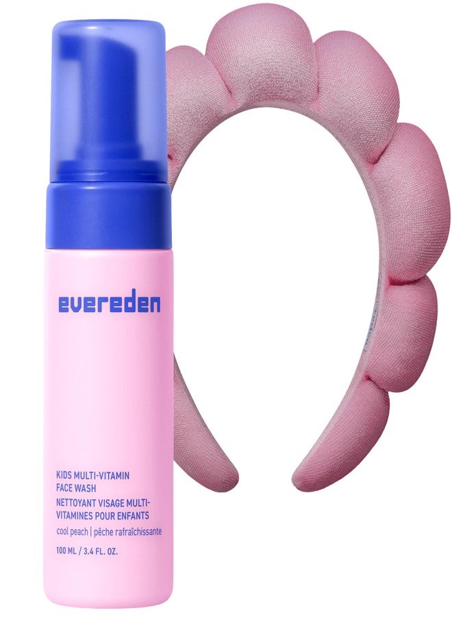 Evereden Kids Face Wash: Cool Peach, 3.4 fl oz. | Cute Terry Spa & Makeup Headband | Gentle Kids Skin Care | Non-toxic and Safe Ingredients for Sensitive Skin | Multi-Vitamin Skin Care - Image 1