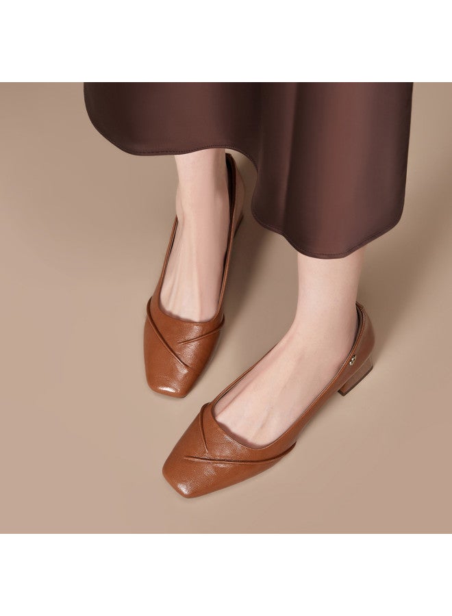 YEARCON Years Spring And Autumn New Daily Slip-on Commute Square-toe Women's Flats, Minimalist Chunky Heel Wrinkle-textured Fashion Shoes - Image 3