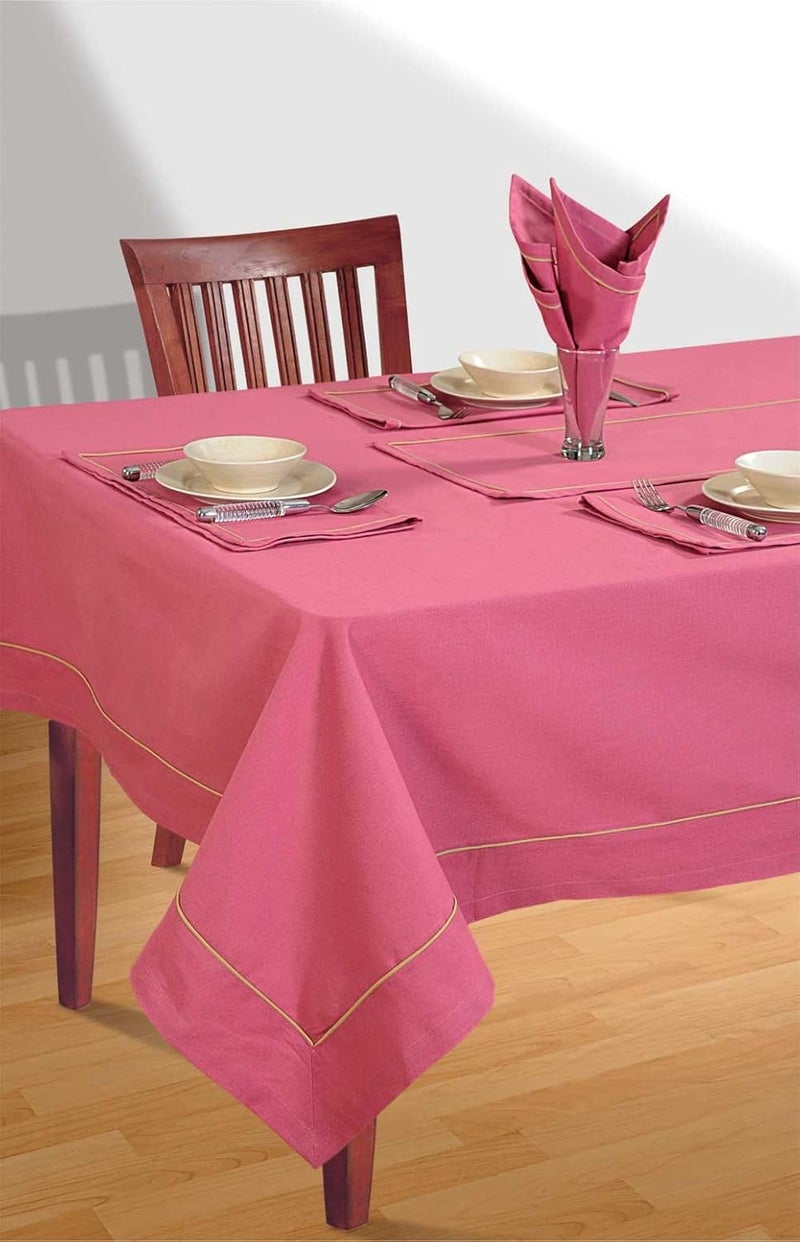 Swayam Swayam Multipurpose Cotton 6 Seater (22t cm x 150 cm) Table Cover/Cloth for Dining Table (Set 1) - 200TC, Color-Fast, Machine Washable, Rose Pink - Image 1