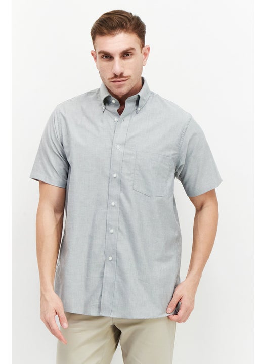 Men Regular Fit Plain Short Sleeve Casual Shirt, Grey