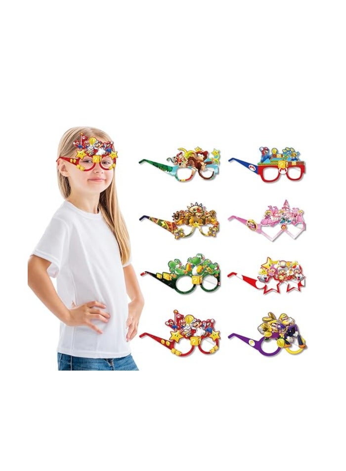 16 Mario Themed Paper Glasses for Party Decorations, Photo Booth Props, and Birthday Favors for Kids - Image 1