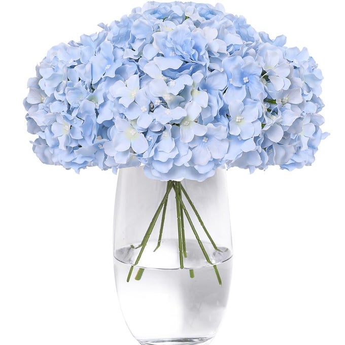 HYDRANGEA ARTIFICIAL FLOWERS 12 PCS REALISTIC FAKE HYDRANGEA SILK FLOWERS WITH STEMS FAUX HYDRANGEA FLOWERS HEADS FOR OFFICE HOME PARTY WEDDING CENTERPIECE DIY FLORAL DECORSKY BLUE