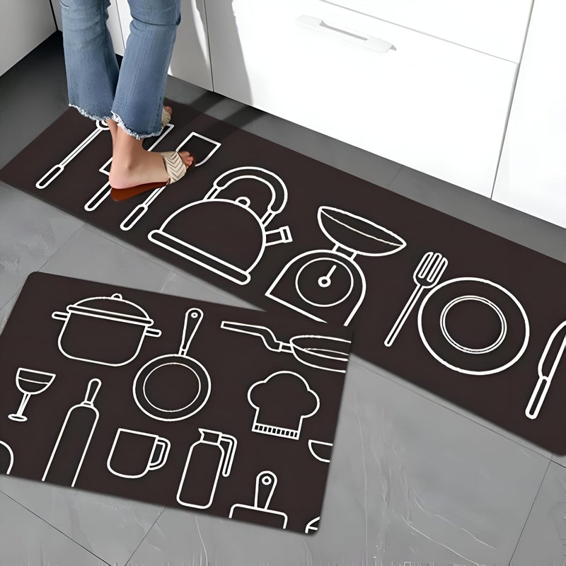 Kitchen Rug Set - Comfortable non-slip mats printed with vibrant patterns, moisture resistant and durable, two-piece chef-style floor mat for home kitchens and sink areas offering daily comfort - Image 2