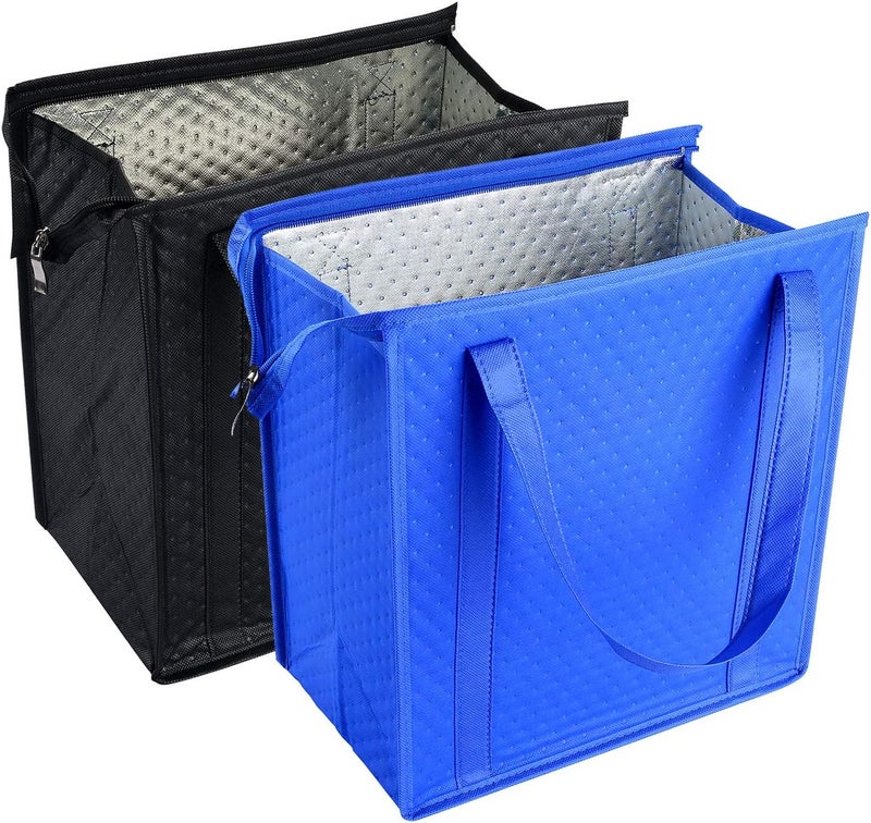 BAGHOME Store 2PCS Refrigerator Grocery Bag,Cooler Bag,Zipper,Black,Blue - Image 1