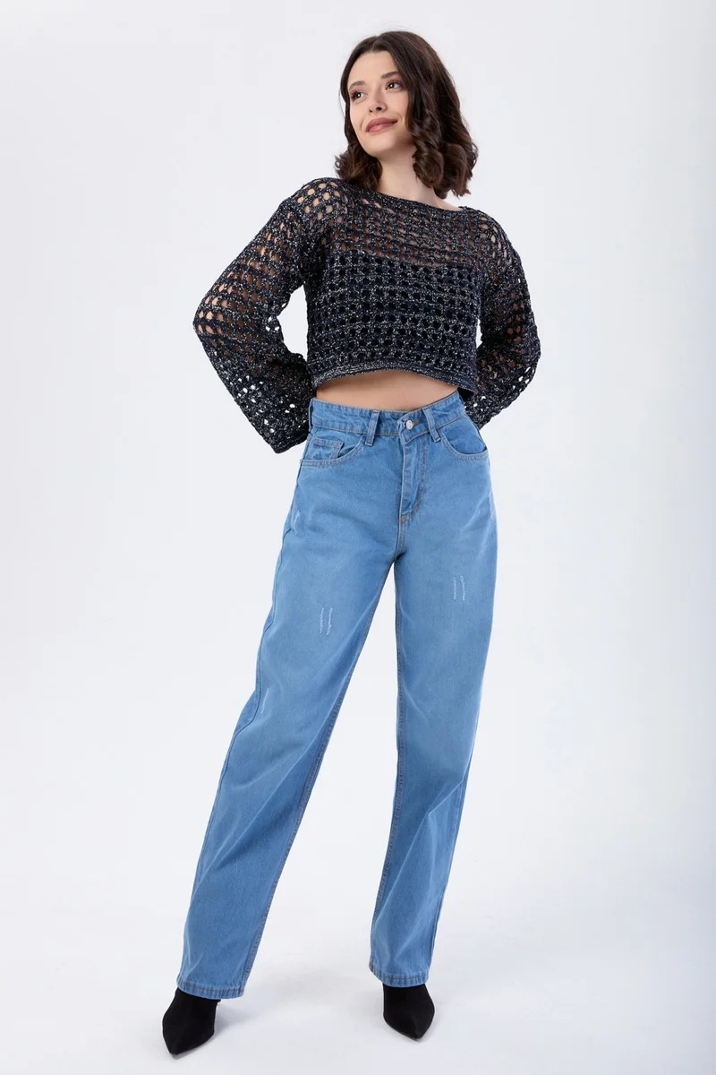 Tofisa 23667-BLUE-STONE-WASH High Waist Palazzo Jeans