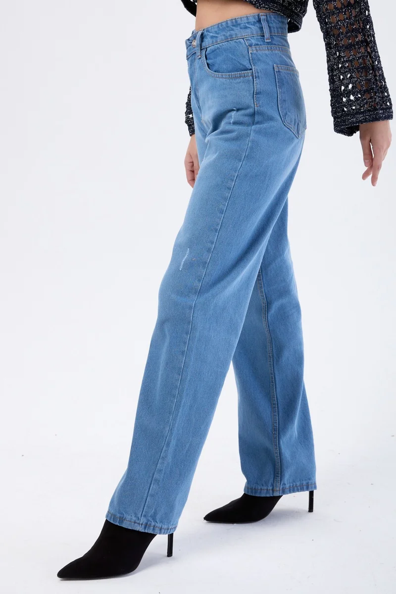 Tofisa 23667-BLUE-STONE-WASH High Waist Palazzo Jeans