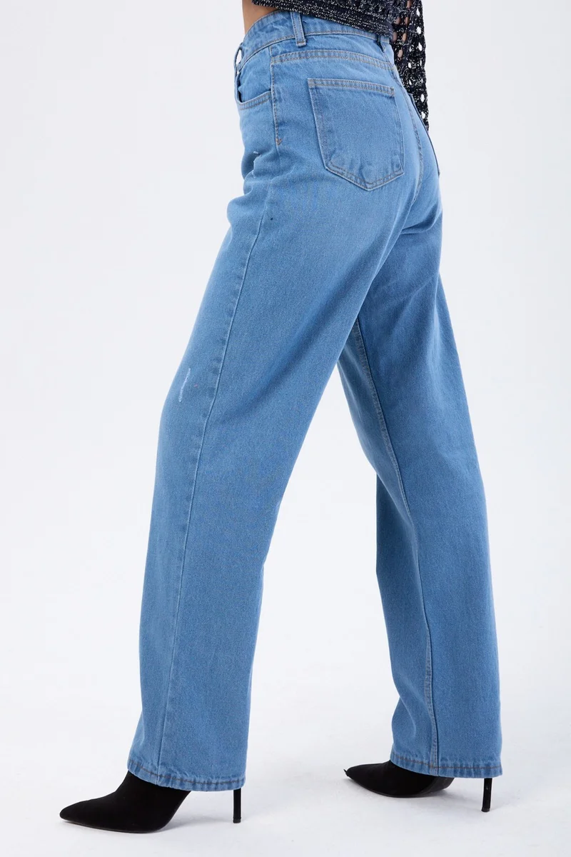 Tofisa 23667-BLUE-STONE-WASH High Waist Palazzo Jeans