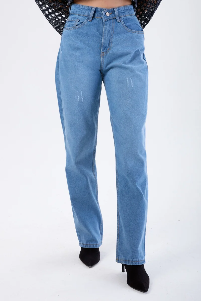 Tofisa 23667-BLUE-STONE-WASH High Waist Palazzo Jeans