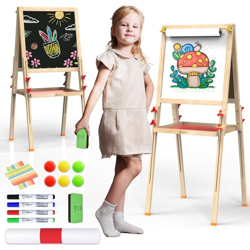 JOYOOSS Art Easel for Kids Ages 48 Easels for ToddlersToddler Art Kids Easel Adjustable Wooden Magnetic Whiteboard Chalkboard for Kid Dry Erase Board Easel for Toddlers 34 Years DualSided Drawing - Image 1