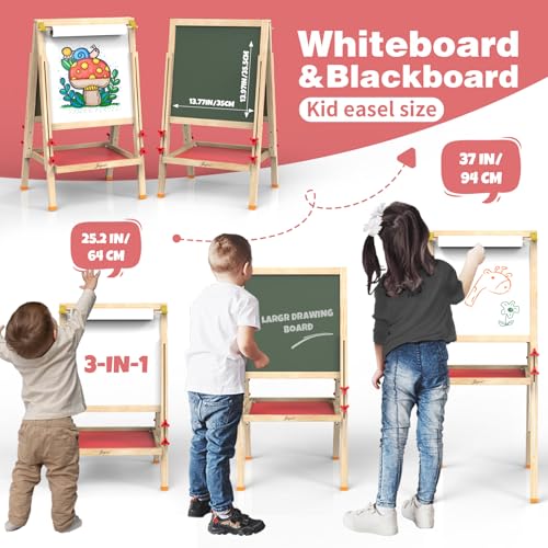 JOYOOSS Art Easel for Kids Ages 48 Easels for ToddlersToddler Art Kids Easel Adjustable Wooden Magnetic Whiteboard Chalkboard for Kid Dry Erase Board Easel for Toddlers 34 Years DualSided Drawing - Image 5