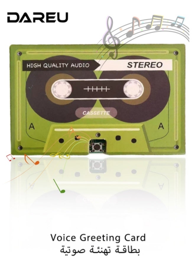 DAREU Voice Greeting Card – 60 Second Recordable Audio Card with Playback – Retro Cassette Talking Sound Card – Personalized Voice Message Greeting for Birthday, Wedding, Anniversary, Special Occasions – Green - Image 1