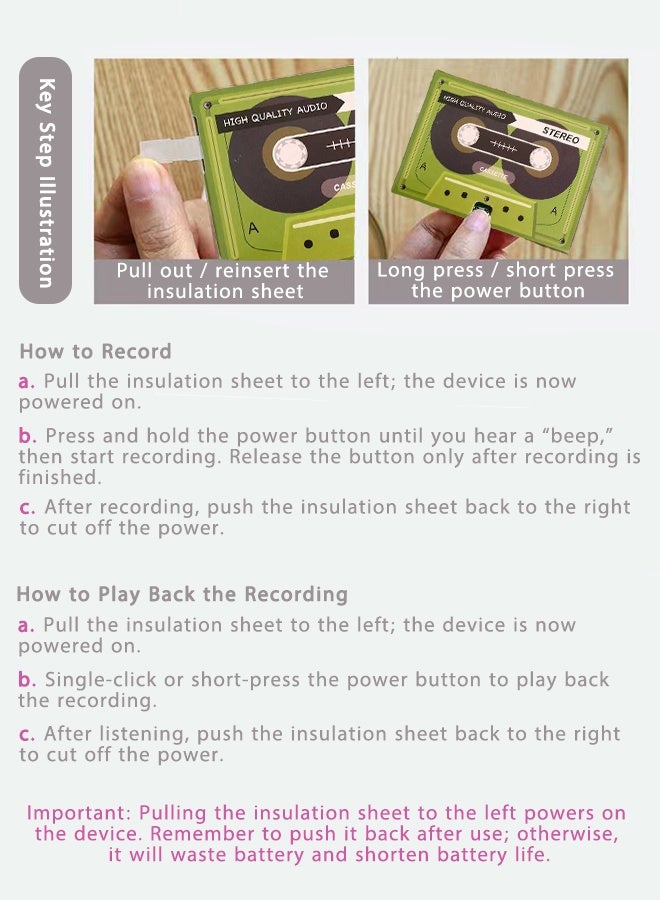 DAREU Voice Greeting Card – 60 Second Recordable Audio Card with Playback – Retro Cassette Talking Sound Card – Personalized Voice Message Greeting for Birthday, Wedding, Anniversary, Special Occasions – Green - Image 2