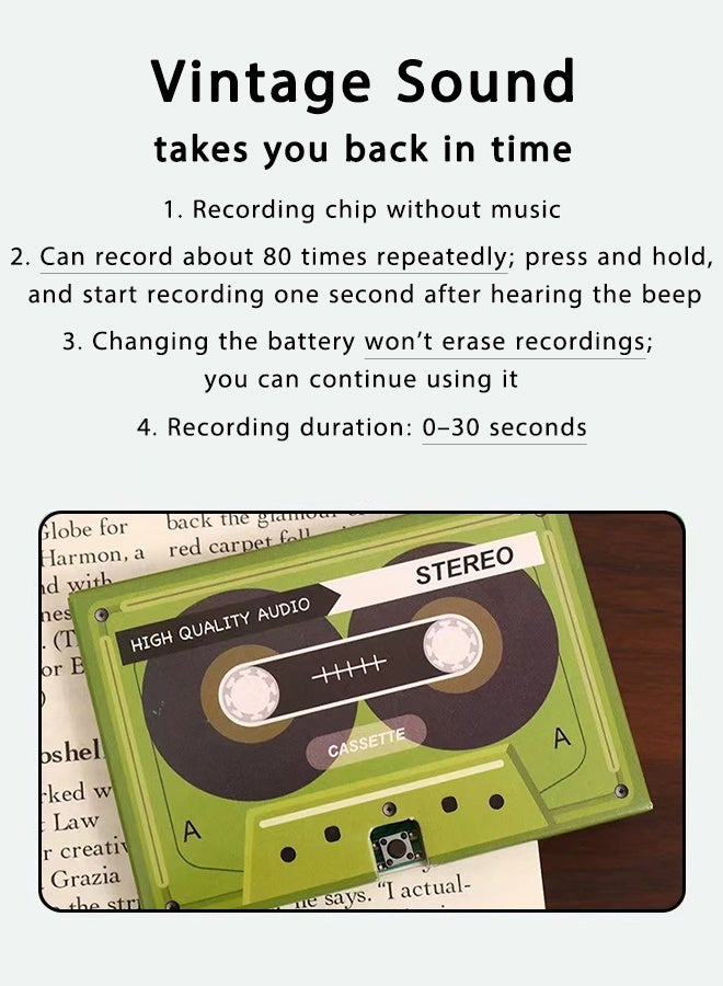 DAREU Voice Greeting Card – 60 Second Recordable Audio Card with Playback – Retro Cassette Talking Sound Card – Personalized Voice Message Greeting for Birthday, Wedding, Anniversary, Special Occasions – Green - Image 3