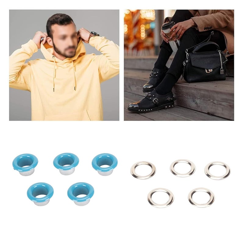 500 Sets Grommet Kit 8mm Round Light Copper Eyelet Set, Multi Purpose Leather Grommets for Shoes Bags Clothing Repair and DIY Craft with Washers (Blue) - Image 5