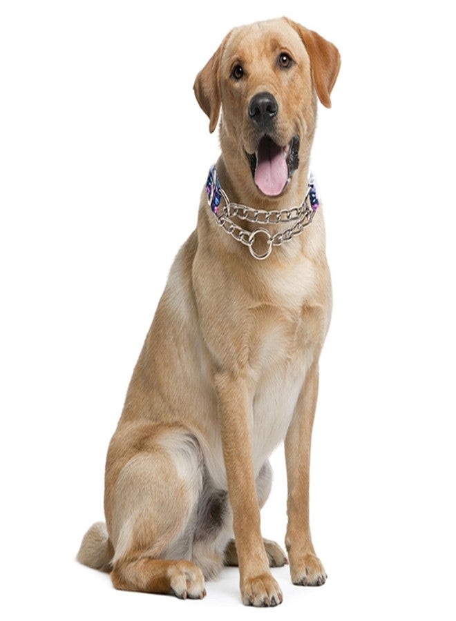 cyhaen Stainless Steel Chain Dog Martingale Collar, No Pull Slip Cinch Choker Choke Collar Training Escape Proof Heavy Duty Dog Collar for Small Medium Large Pet Girl Female Dogs, Purple Floral L - Image 2
