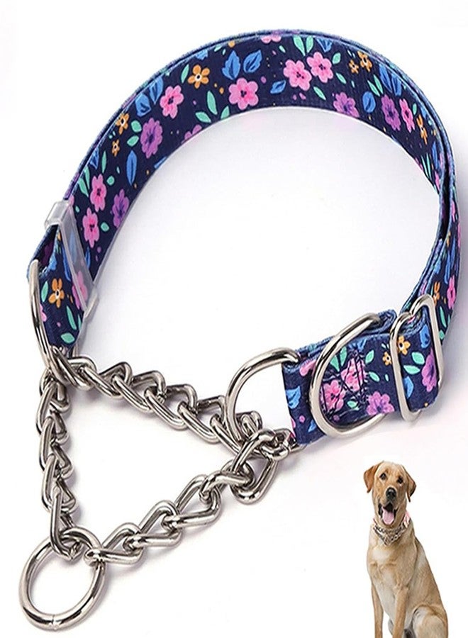 cyhaen Stainless Steel Chain Dog Martingale Collar, No Pull Slip Cinch Choker Choke Collar Training Escape Proof Heavy Duty Dog Collar for Small Medium Large Pet Girl Female Dogs, Purple Floral L - Image 1