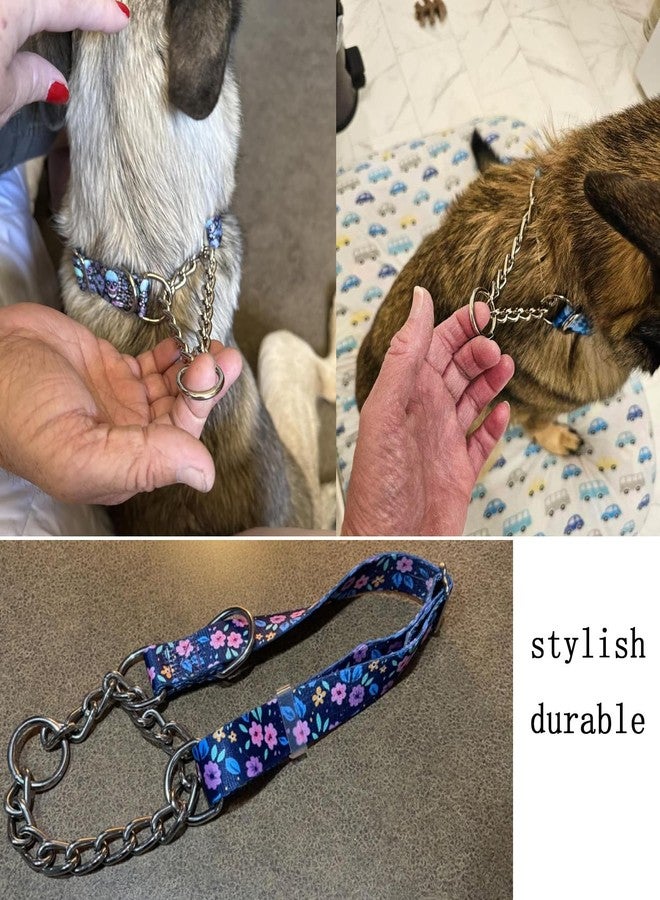 cyhaen Stainless Steel Chain Dog Martingale Collar, No Pull Slip Cinch Choker Choke Collar Training Escape Proof Heavy Duty Dog Collar for Small Medium Large Pet Girl Female Dogs, Purple Floral L - Image 4