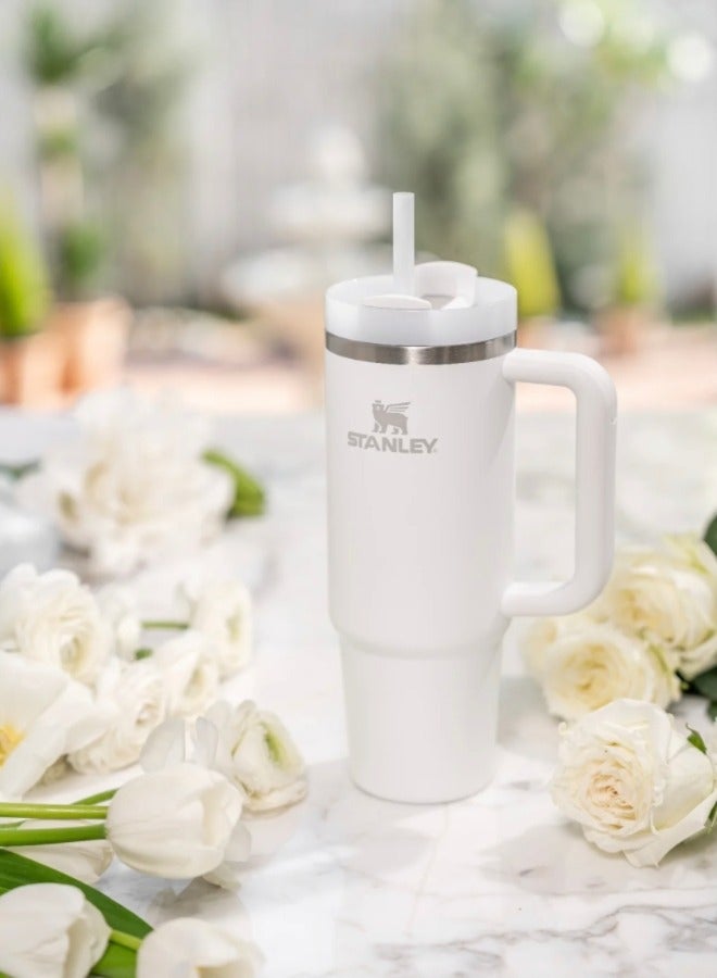 Stanley Quencher H2.0 FlowState Stainless Steel Vacuum Insulated Tumbler with Lid and Straw for Water, Iced Tea or Coffee, Smoothie and More Cream White Stainless Steel 40 oz 32x15x 10cm  - Image 5