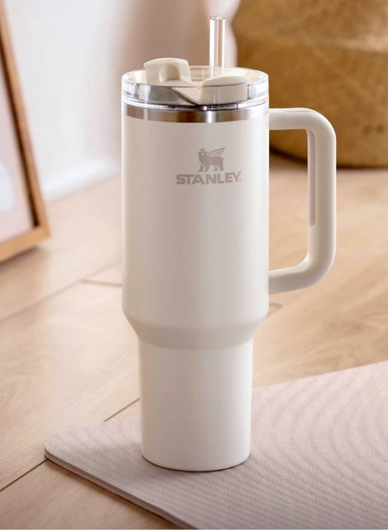 Stanley Quencher H2.0 FlowState Stainless Steel Vacuum Insulated Tumbler with Lid and Straw for Water, Iced Tea or Coffee, Smoothie and More Cream White Stainless Steel 40 oz 32x15x 10cm  - Image 2