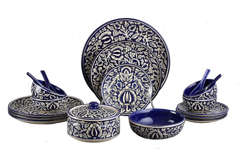 Caffeine Caffeine Ceramic Handmade Ancient Royal Mughal Combo Dinner Set (25 pcs.) - Image 1