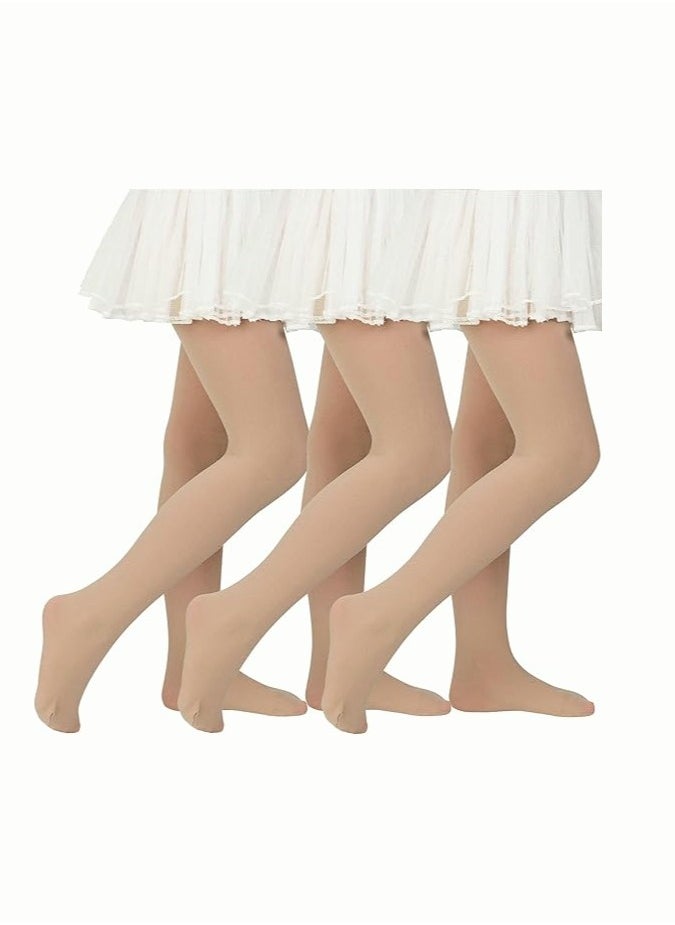Perfectory School Uniform Tights for Girls Ballet Dance Footed Tight Ultra Soft-Nude-3 Pairs  - Image 1