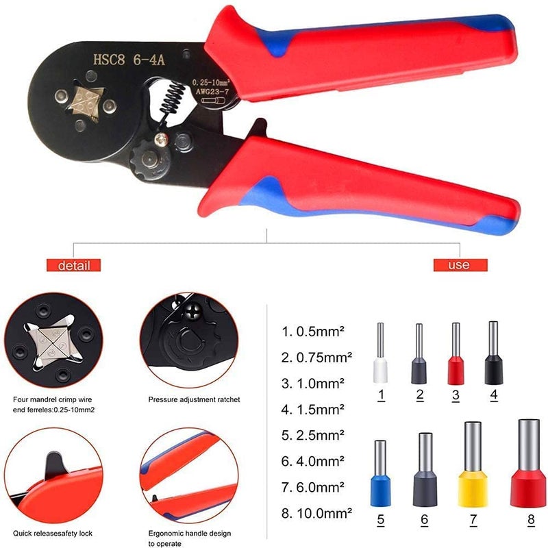 Hetkrishi Crimping Tool Wire Pliers HSC8 64A Ferrule Crimper Adjustable Ratchet Tools Used for AWG237 025100mm Cable End Sleeves - Image 2