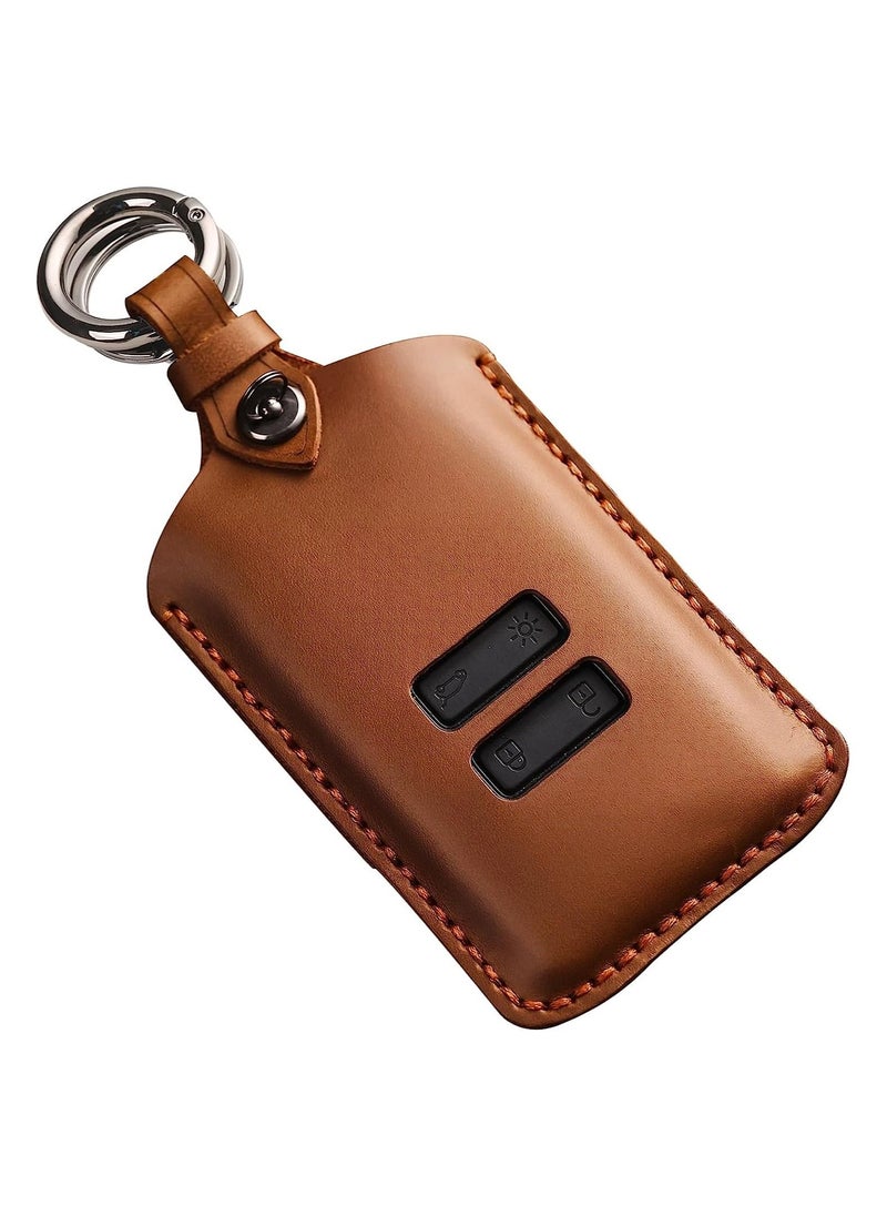 KASTWAVE Leather Car Key Covers, Universal Car Key Case Key Fob Protector with Metal Hook for Renault Captur/Clio/Kadjar/Zoe/Megane/Dacia (Brown)  - Image 1