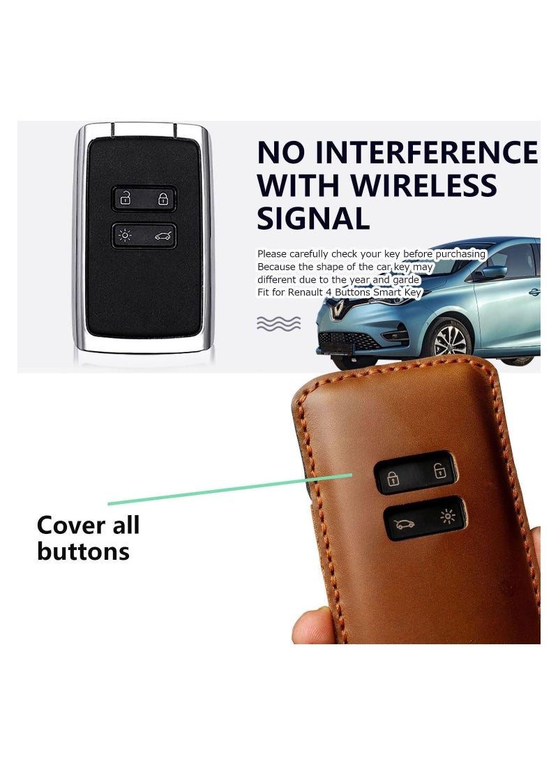 KASTWAVE Leather Car Key Covers, Universal Car Key Case Key Fob Protector with Metal Hook for Renault Captur/Clio/Kadjar/Zoe/Megane/Dacia (Brown)  - Image 2