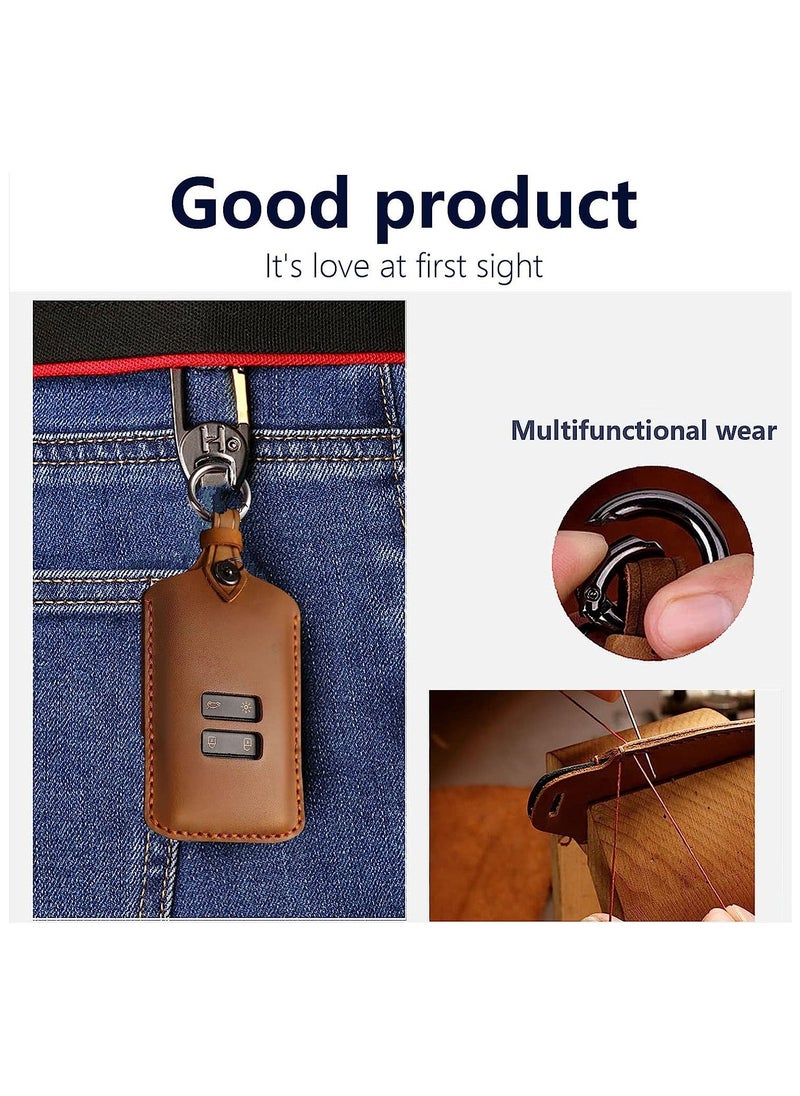 KASTWAVE Leather Car Key Covers, Universal Car Key Case Key Fob Protector with Metal Hook for Renault Captur/Clio/Kadjar/Zoe/Megane/Dacia (Brown)  - Image 3