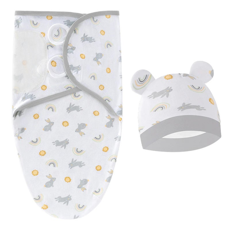 Bluejw Baby Swaddle Wrap with Hat Set - Soft Cotton Swaddle Blanket for Newborn Infant Sleep (Swaddlers) - Image 1