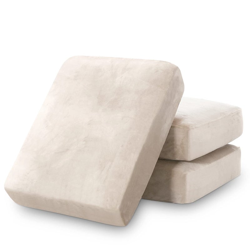 PrinceDeco Stretch Sofa Cushion Covers for Couches and SofasSoft Velvet Couch Seat Covers Sofa Covers Washable Seat Cushion Cover for 3 Couch Sofa Pet Friendly  Ivory Each Width Up to 295