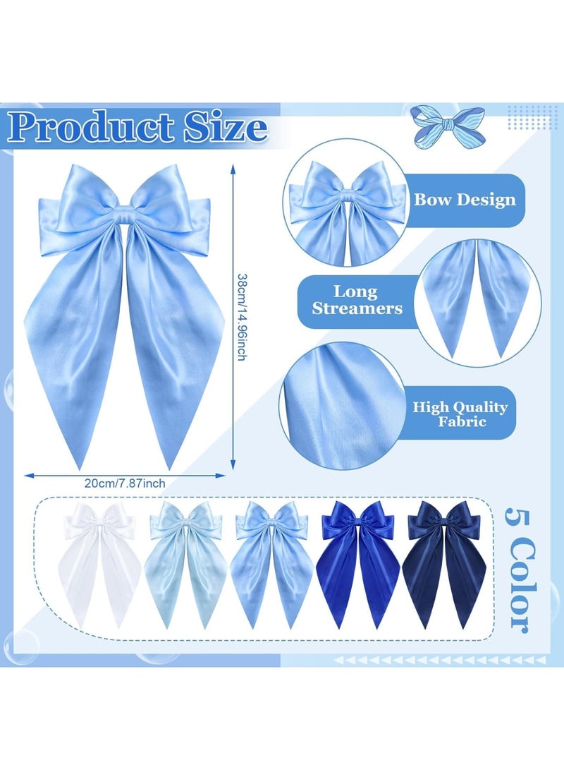 SYOSI Hair Bows for Women, Silky Satin Large Hair Clips with Long Tail Design, Elegant Ribbon Hair Accessories for Daily Wear and Special Occasions, 5 Pcs - Image 2