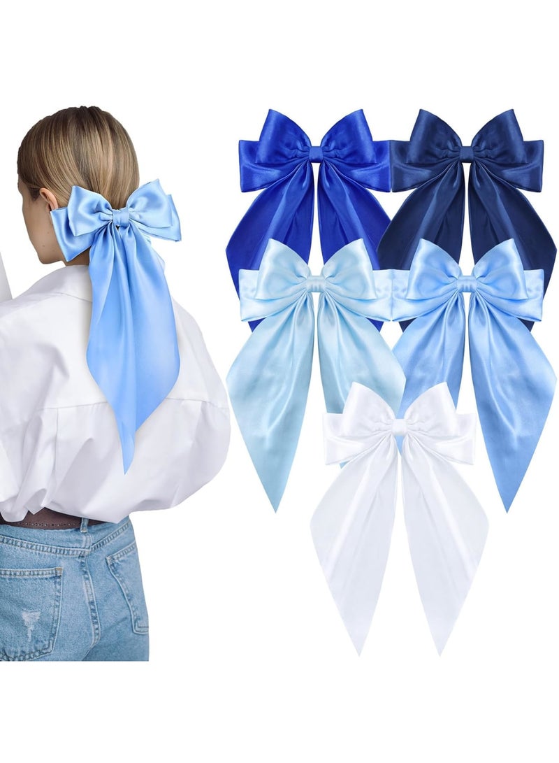 SYOSI Hair Bows for Women, Silky Satin Large Hair Clips with Long Tail Design, Elegant Ribbon Hair Accessories for Daily Wear and Special Occasions, 5 Pcs - Image 1