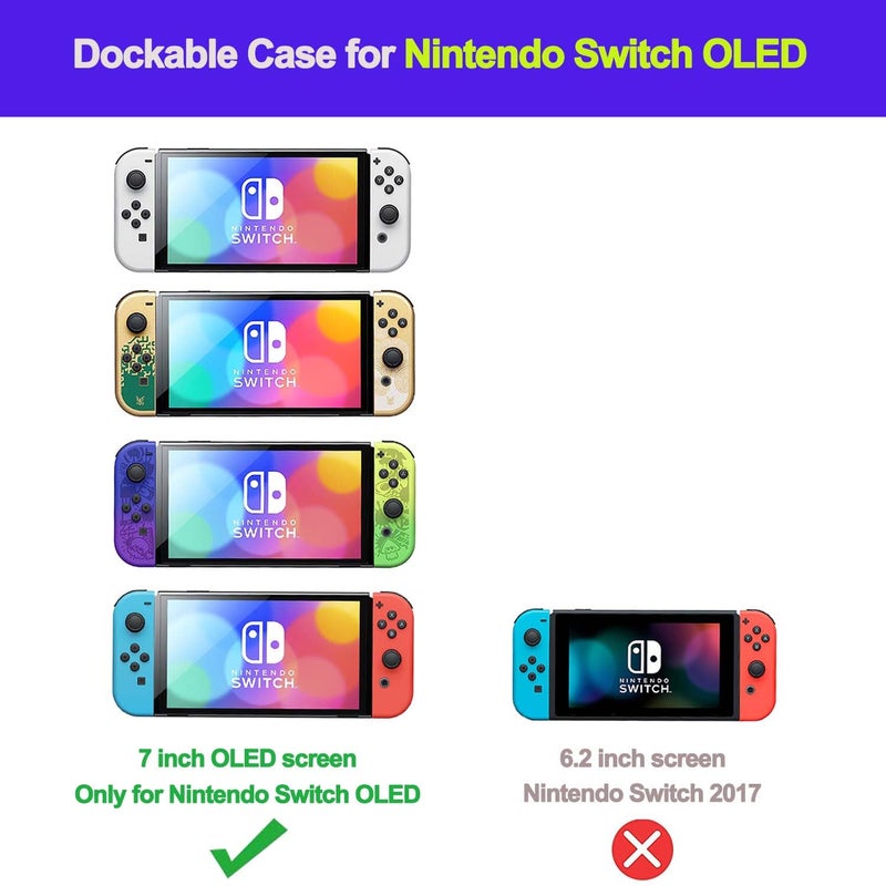 COMCOOL Dockable Case for Nintendo Switch Oled - [9 FT Military Grade Drop Protection] [with Tempered Glass Screen Protector Thumb Grips] Cute Protective Cover for Nintendo Switch Oled - MidGreen - Image 2